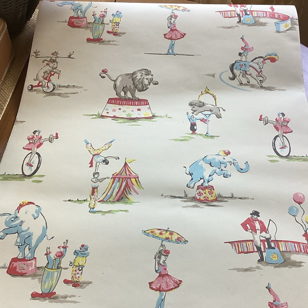 Vintage Cath Kidston Whimsical Circus Wallpaper Panel in Pink, Blue & Yellow
